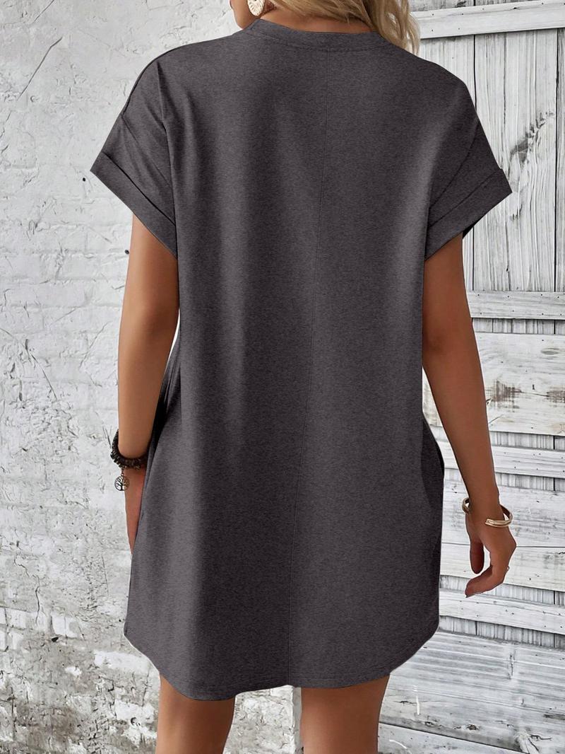 Product Introduction of Women's Just Breathe Letter Print Thermal Transfer Printing Short Dress, Casual Short Sleeve Round Neck Dress for Spring & Fall, Ladies Clothes for Daily Wear 8