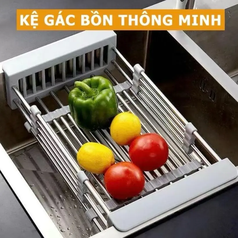 [HCM] Kệ Giá Rổ Gác Bồn Rửa Chén, Kệ Gác Bồn Rửa Bát Inox Rút Gọn Siêu Tiện Lợi Đựng Rau Củ Thực Phẩm