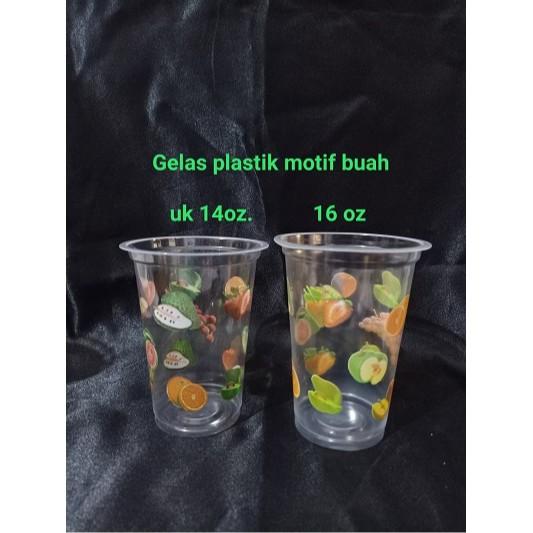 Gambar Gelas plastik motif buah uk 16 Oz tanpa tutup - - dari Anugrah Plastik_NEW Kota Surabaya Tokopedia