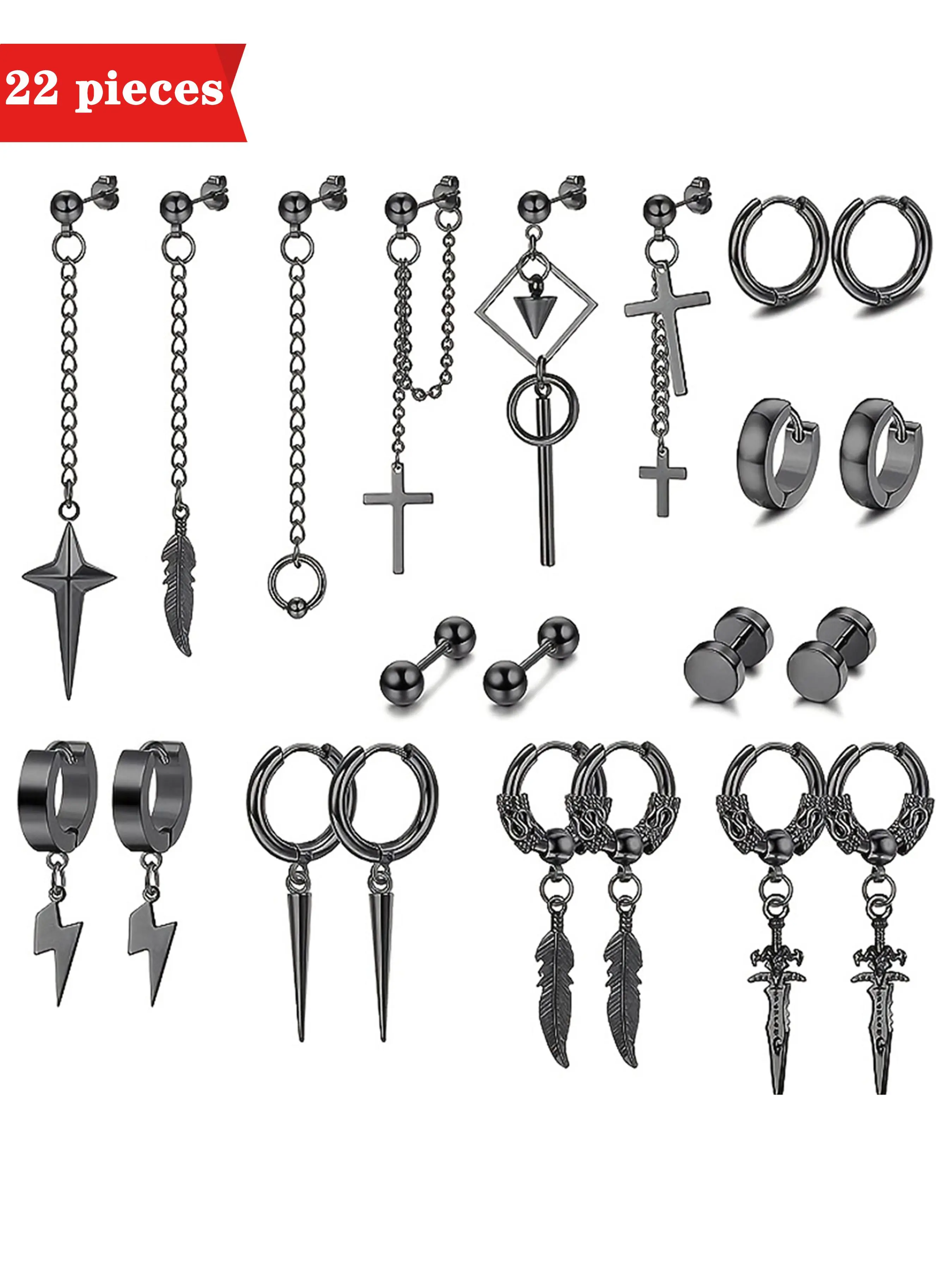 Punk Style Stainless Steel Earrings Set, Fashion Jewelry for Party, Daily Clothing Decor, Trendy All-match & Exquisite Jewelry for Birthday Gift