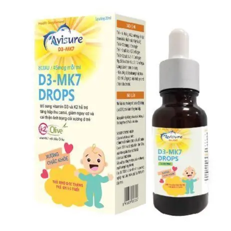 Vitamin D3 K2 tinh khiết Italia Avisure D3MK7 giúp bé cao lớn, ngủ ngon 20ml