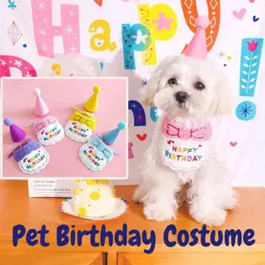 Pet clothes aksesoris ulang tahun bib sorban merah/biru pet hat Pesta ulang tahun untuk kucing dan anjing Birthday hat
