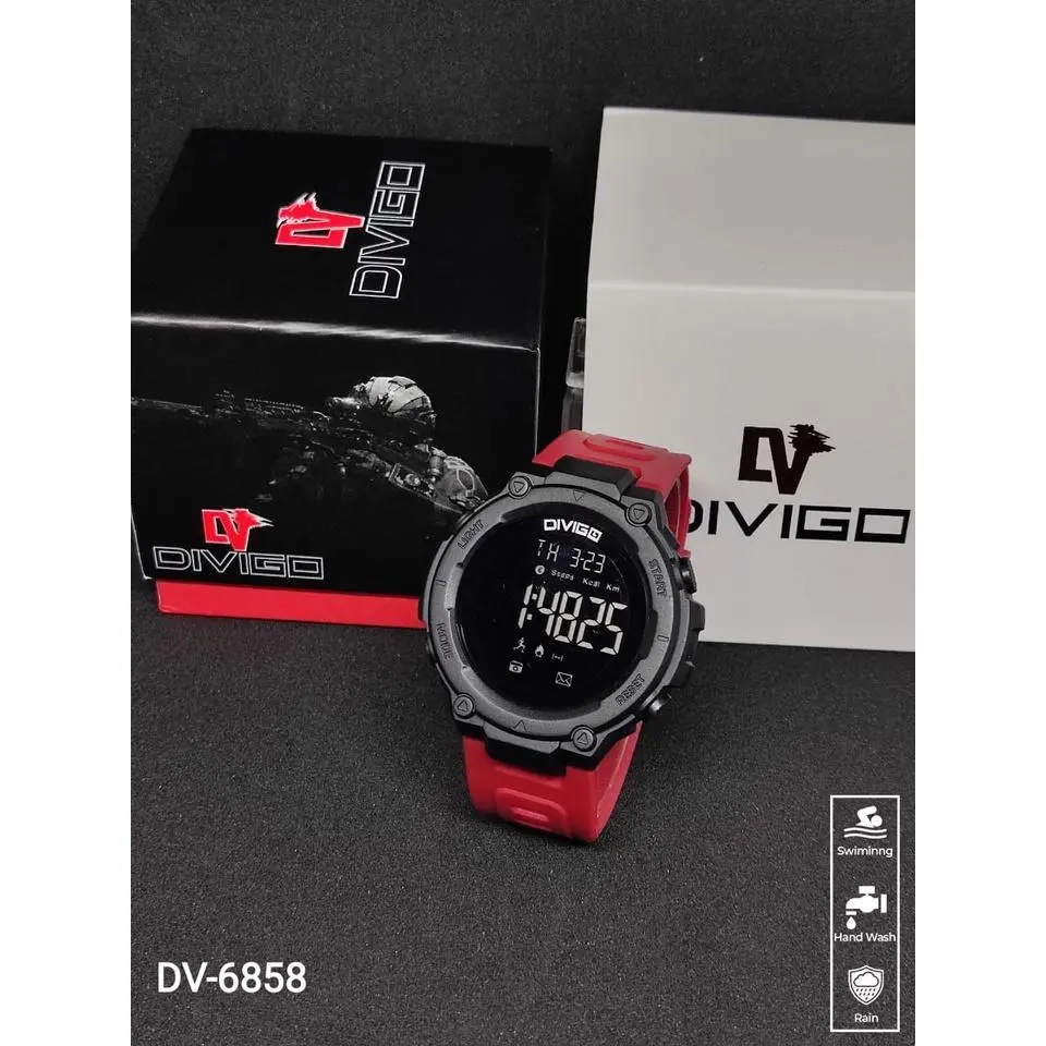 RAJA WATCH (FREE BOX) Jam Tangan Pria DIVIGO Original DV-6858 Digital Water Proof Tali Rubber