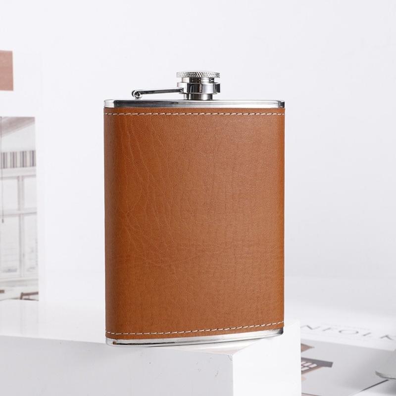Product Introduction of Drinkware Stainless Steel Hip Flask 6/7/8oz Leather Wrap Whisky Flagon Leakproof Wine Cup for Alcohol Wine 17