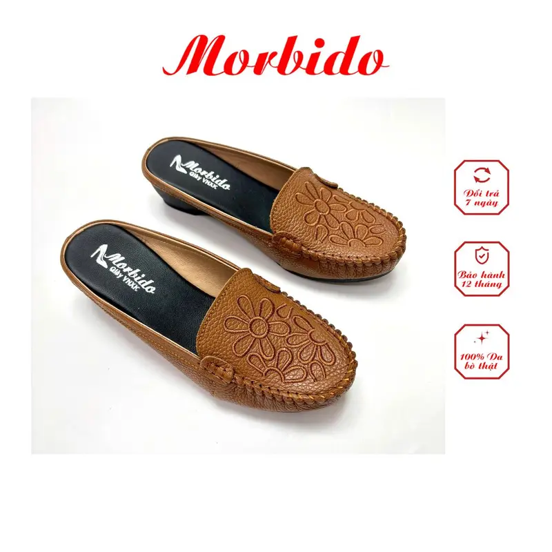 Giày Sục Nữ Thêu Hoa - Dép Sục  Da Bò Thật Đế Xuồng 4cm Morbido M509 1