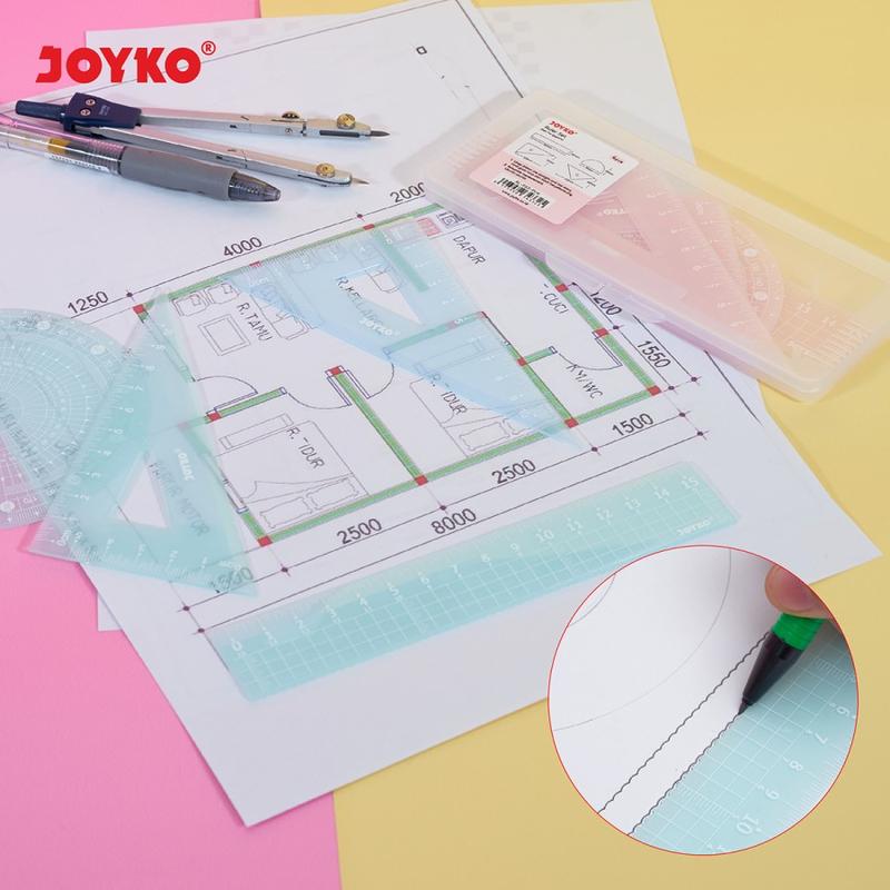 Penggaris Joyko RL-PS3 Pastel 1 Set 4 Pcs Ruler Matematika 2