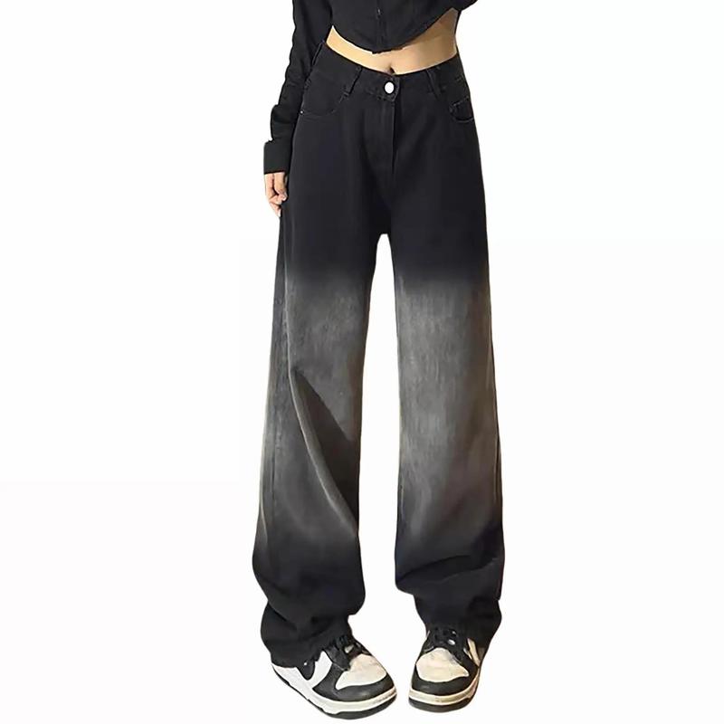 Quần Jean Nữ, Quần Suông Ống Rộng Lưng Cao, Xám Loang Màu Ombre dành cho BigSize 55-90kg 007, Dài 103cm, Không Co Dãn, Quần Jean Ống Rộng Wash Màu, Quần Bò Nữ Ống Rộng Dáng Xuông Pants Denim Women Ong quần loang ốngsuông