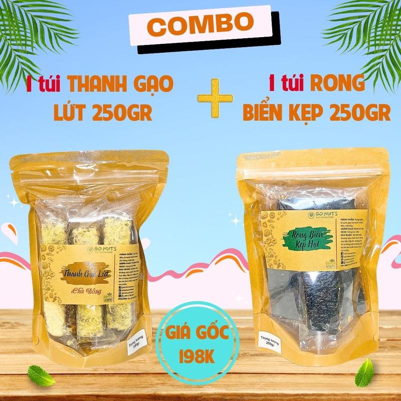 Combo B1: 1 túi Thanh gạo lứt 250g + 1 túi Rong kẹp 250g GO NUTS bánh hạt mix ngũ cốc dinh dưỡng