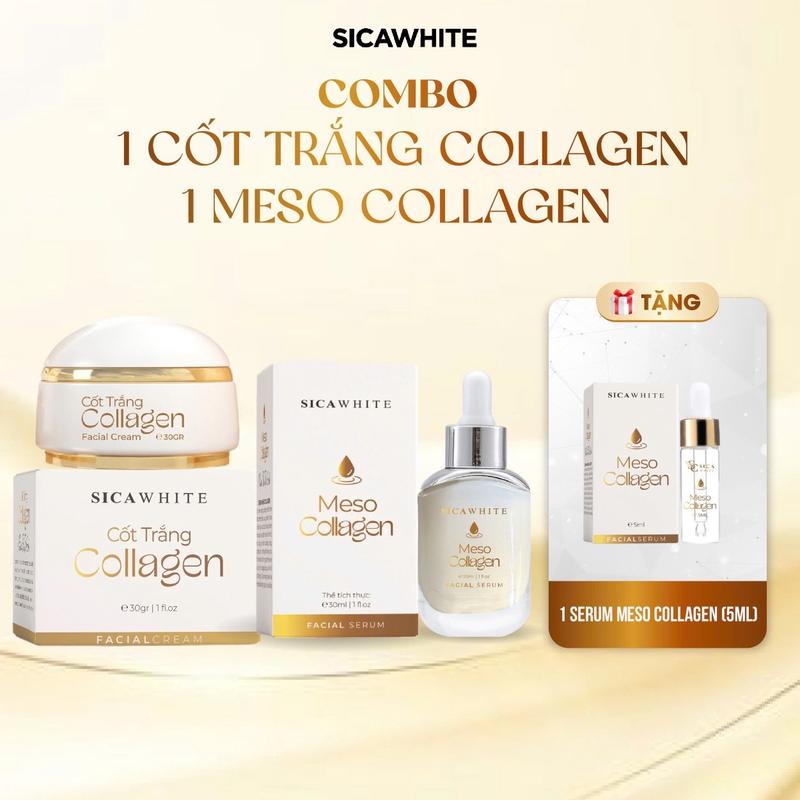Combo 1 serum meso 30ml, 1 kem cốt trắng collagen tặng 1 serum meso 5ml. Hỗ trợ dưỡng trắng da hỗ trợ da căng mịn