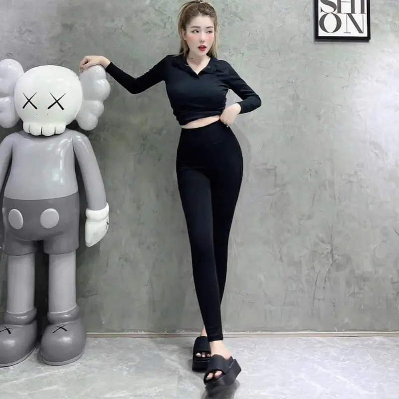 Quần Legging nữ HÀNG ĐẸP lưng cao ken bụng vải Umi Hàn dày mịn loại 1 xịn co giãn tốt thiết kế có túi thun gân nâng hông tôn vòng V3 Women 2