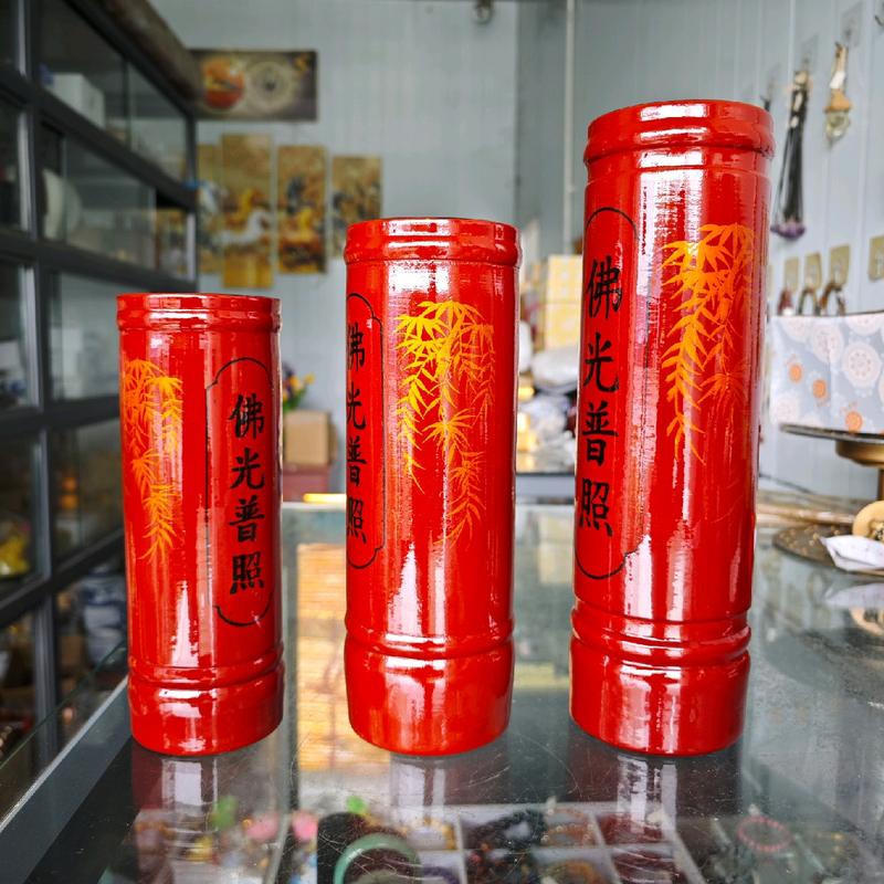 Ống Đựng Nhang Gỗ Nâu Vẽ Lá Tre