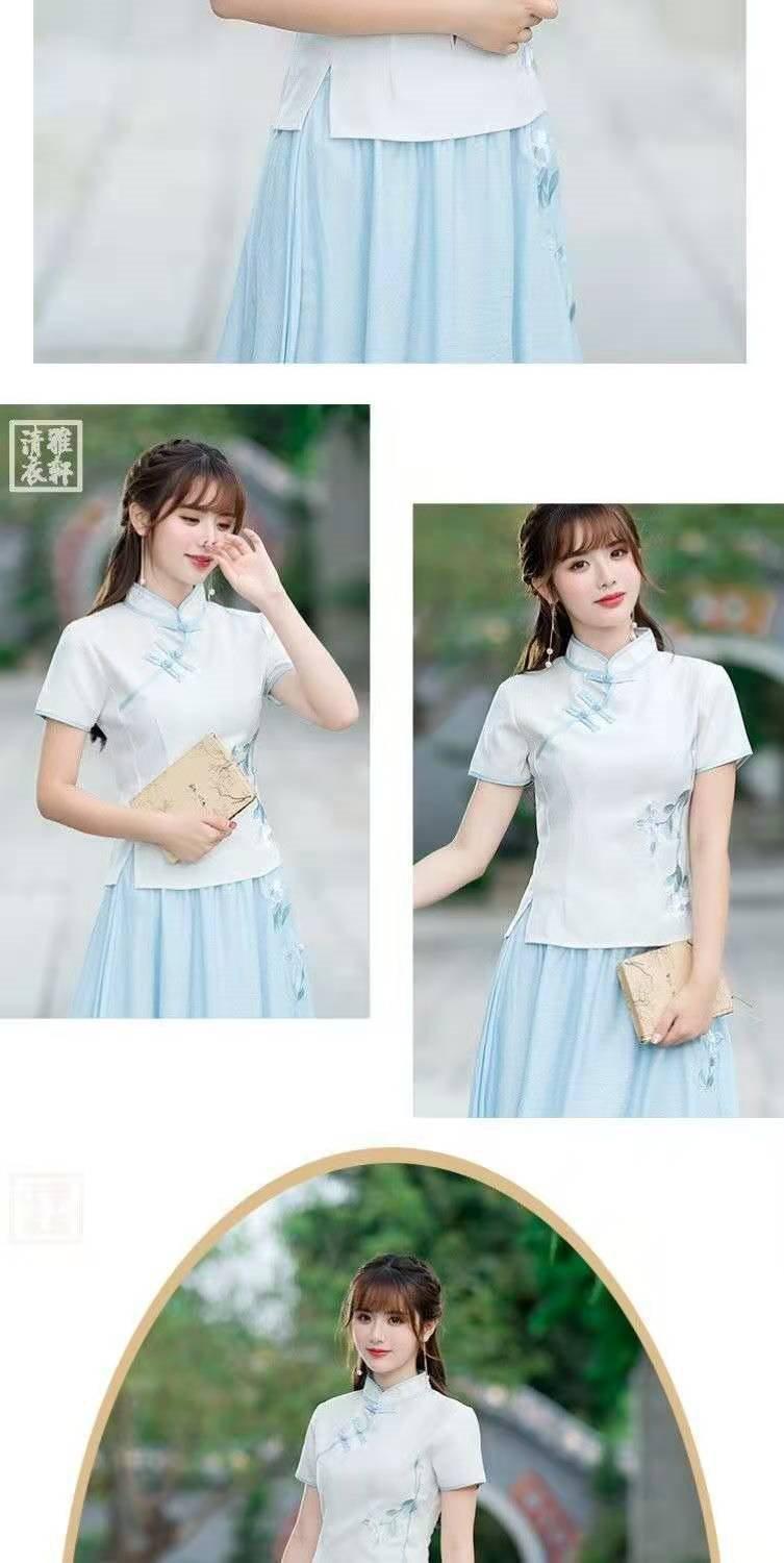 Product Introduction of Bộ Đồ Hai Mảnh Phong Cách Trung Quốc Chất Liệu Vải Lanh Bông Cổ Điển Thiết Kế Có Khóa Kéo, Thêu, ngắn Tay, Thích Hợp Cho Nghệ Thuật Trà, Bộ Đồ Sườn Xám Cải Tiến, Váy, Dành Cho Nữ 8