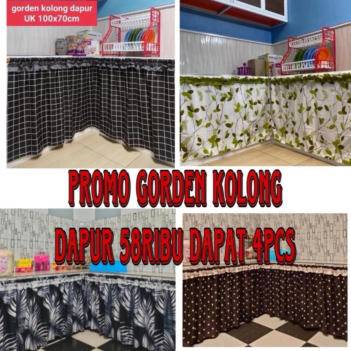 Paket Hemat FREE 2 HOK TEMPEL Gorden Kolong Dapur 4 Pcs Harga 58 Ribu penutup kolong dapur