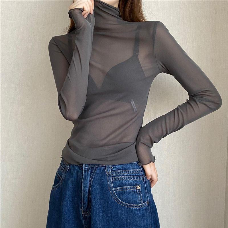 Áo Sơ Mi Cổ Lọ Mỏng Vừa Vặn, Milyfashion, Bên Trong Dài Tay Áo, Lưới Mỏng, Selvedge Dây 0