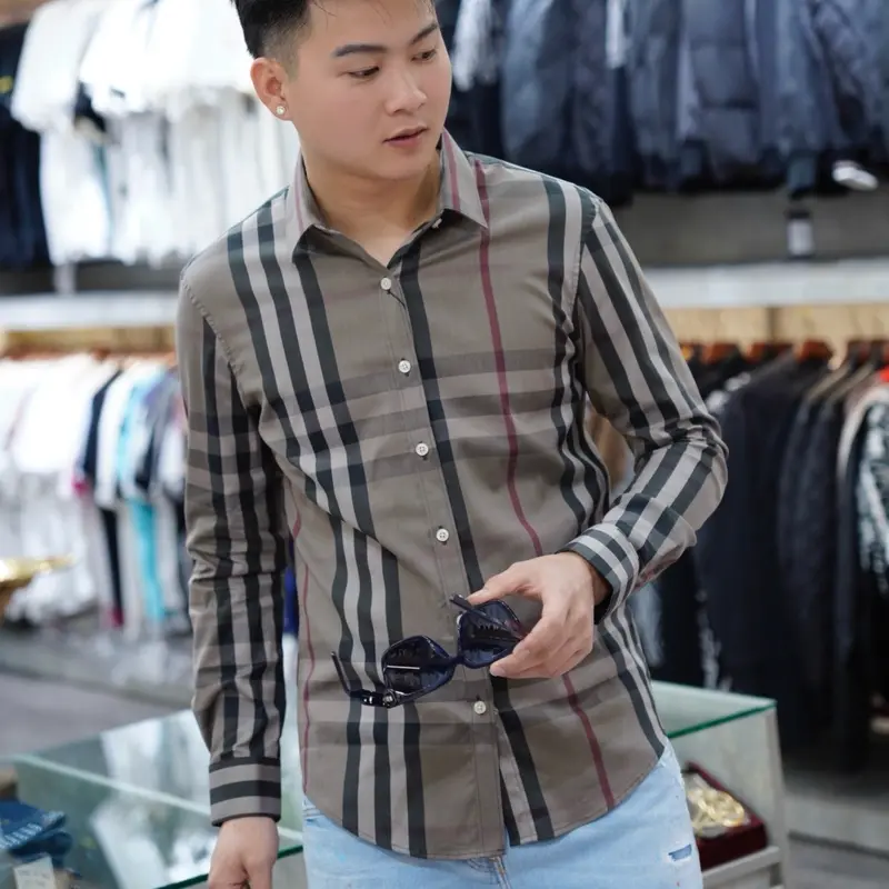 Áo Sơ Mi Sọc Xám Nam Menswear Ngắn Tay Kem Kate Pique 4