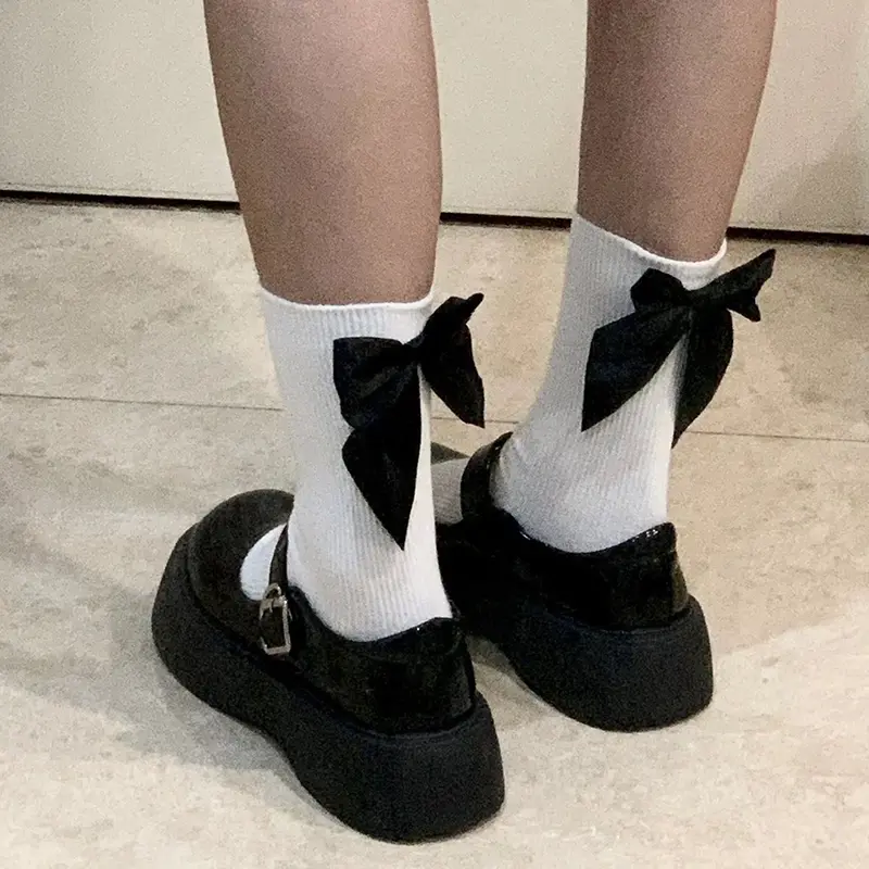 Tất Kawaii, Phong Cách Y2K, Thiết Kế Thắt Nơ Ngọt Ngào Thích Hợp Cho Mùa Xuân Và Mùa Hè, Harajuku JK Lolita, Tất Trắng Dễ Thương, Phong Cách Nhật Bản, Dành Cho Phụ Nữ Và Trẻ Em Gái, Tất Ống Giữa 3
