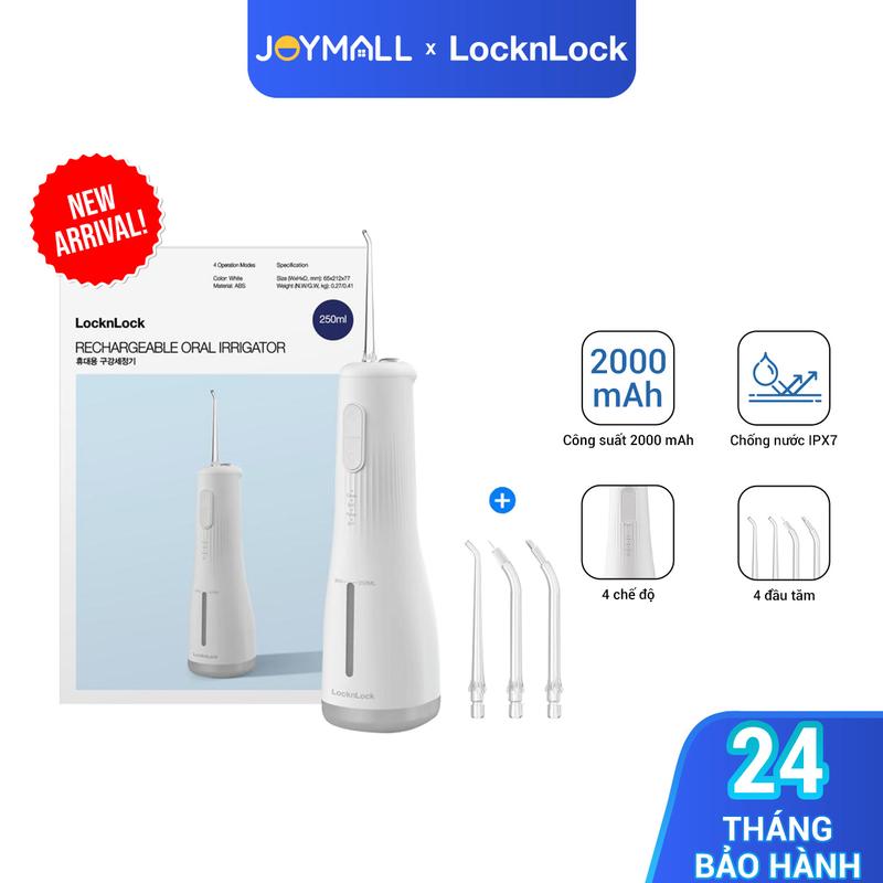 Máy Tăm Nước Không Dây LocknLock ENR154WHT 250ml Hàng Chính Hãng 4 Chế Độ Dung Lượng Pin 2000mAh - JoyMall Women Nữ tămnước