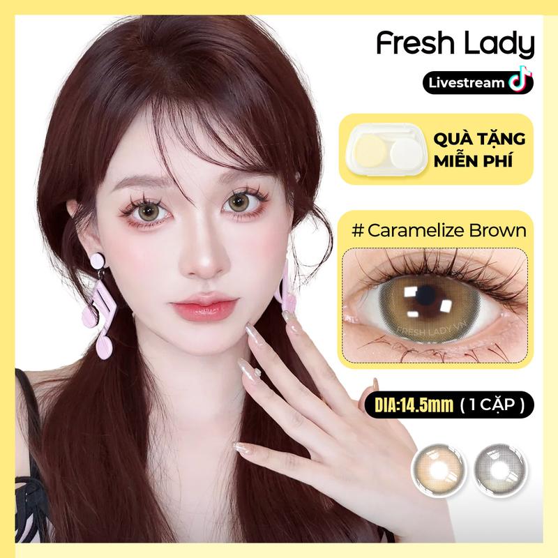 [Caramelize] Cặp Kính áp tròng 6 tháng 0 độ 14.5mm màu xanh lá cây Lens Freshlady COD