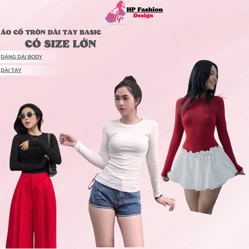 Áo thun body cổ tròn dài tay, áo kiểu nữ màu đen trắng đỏ thun gân co giãn mùa hè mùa đông noel tết tôn dáng  HP8 CT Top Women