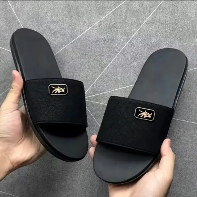 [Giá Mở Bán]Dép da nam quai ngang thiết kế  logo bò rừng-đế cao su 2 lớp cao 2cm chống trơn trượt DéP Slipper