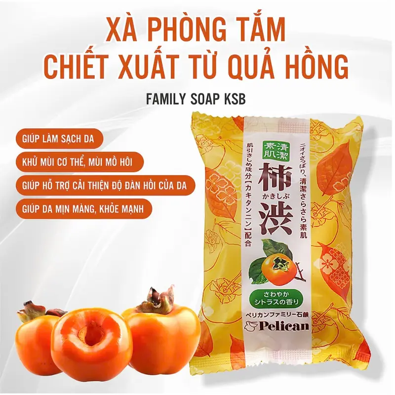Xà Phòng Tắm Khử Mùi Cơ Thể Chiết Xuất Quả Hồng Pelican Family Soap KSB (80G) 7