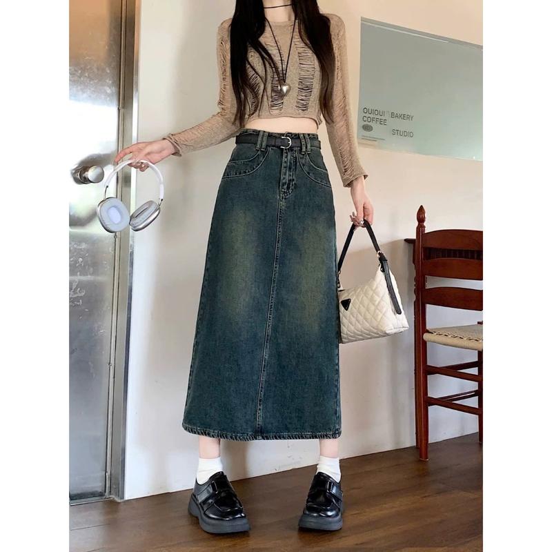 Chân Váy Jean Dài Chữ A Xẻ Váy Bò Cạp Cao Tôn Dáng Che Khuyết Điểm hottrend 2024 CVD 70 Voan Voi