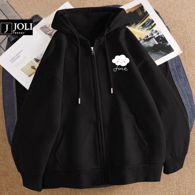 Áo Hoodie Zip, Áo Khoác Nam Nữ Unisex By JOLI Mã 01 Icon Mini Chất Nỉ Bông Form Rộng Mũ 2 Lớp