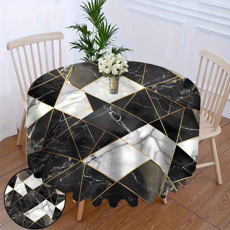 Product Introduction of 1pc Marble Pattern Round Tablecloth - Polyester, Dust-Proof, Perfect For Home Parties & Living Room Decor Suitable For Any Indoor And Outdoor Dining Decoration Or Functional Use 17