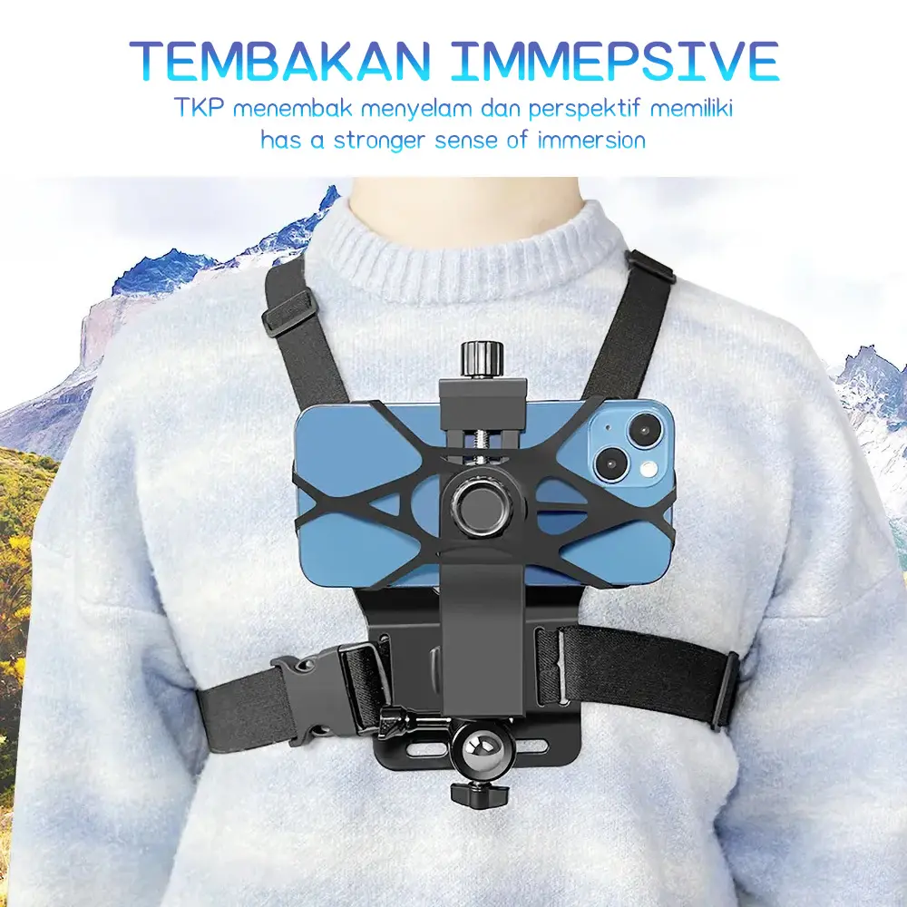 Holder hp bagian dada Braket Siaran Langsung Luar Ruangan Kamera Actioncam Strap Type Live Broadcast Stand Chest Strap Tali Dada Handphone  Clamp Smartphone Universal Cam Dudukan Dada Tali Dada Handphone Hp Mount Kamera Body Holder
