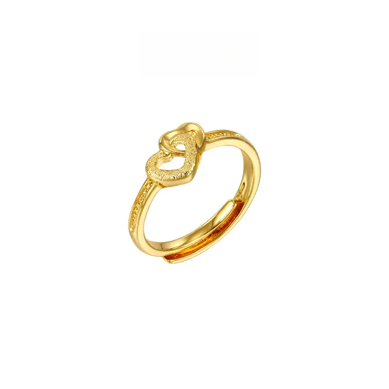 Jewlry Couple Romantic Gold Plated Double Love Heart Frosted Ring, Open - adjustable Heart - shaped Wedding Ring
