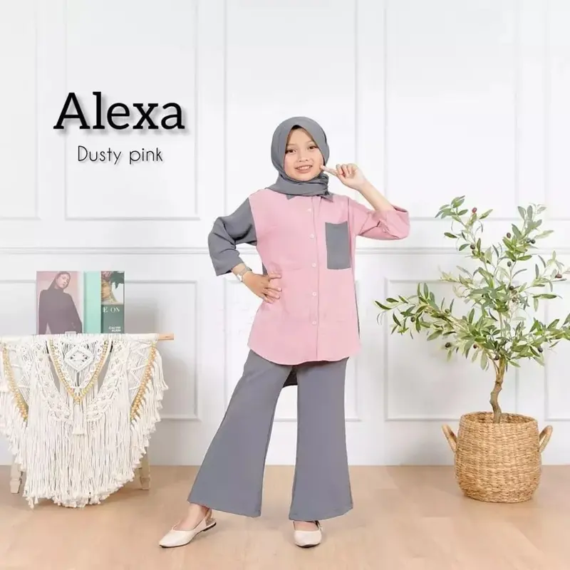 FASHION SET KIDS | Setelan Anak Perempuan Terbaru | Kaos Anak | Baju Anak Kekinian Usia 7-8-9-10-11-12-13-14-15 Tahun Celana Crinkle Airflow Atasan Muslim Panjang Tanggung 4