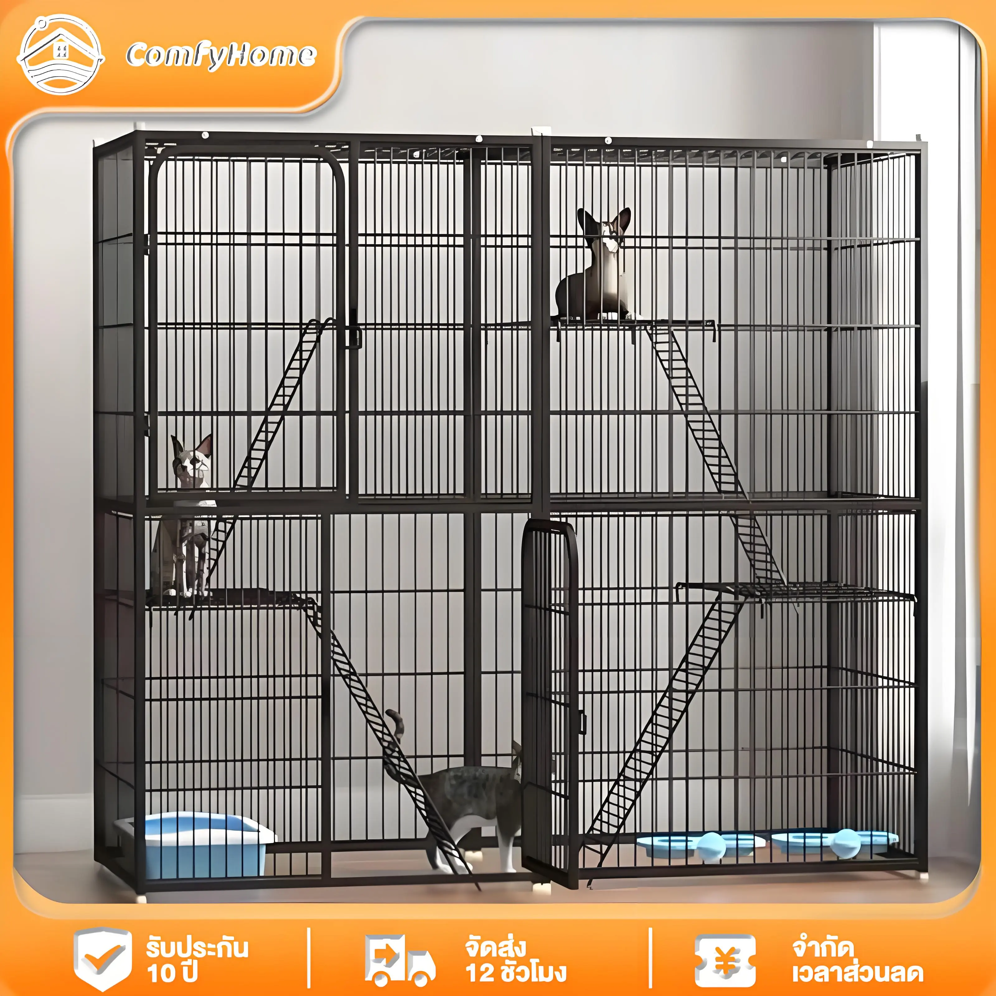 【Big Sale】ComfyHome Pet Cage กรงขังแมว ประกอบง่าย กรงแมวพับได้ กรงแมวขนาดใหญ่ กรงแมวแบบคอนโด กรงกระต่าย กรงสัตว์เลี้ยง หลายชั้น