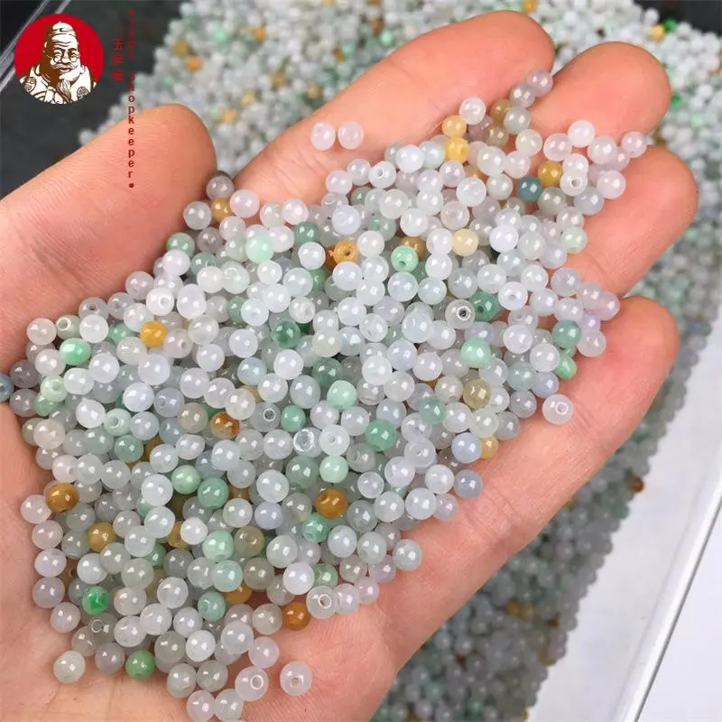 Hạt Ngọc Bích Myanmar Jadeite A, Hạt Ngọc Bích Rời, Hạt Tròn Nhỏ 3.5Mm, Đồ Trang Sức, 50 Cái / gói