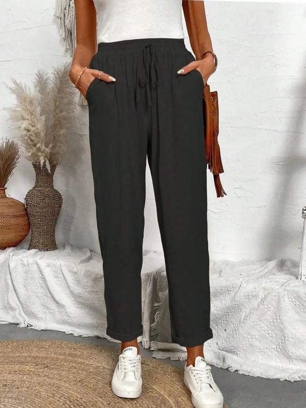 Women's Plain Pocket Drawstring Waist Straight Leg Pants, Casual Comfy Trousers for Everyday Wear, Fashion Ladies Bottoms for All Seasons, Womenswear 6
