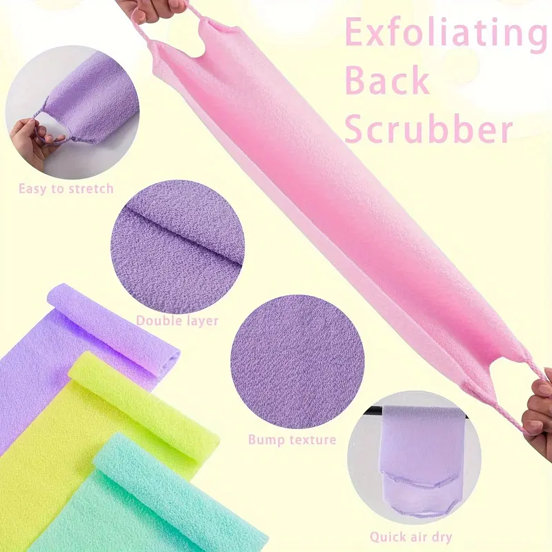 Găng tay tẩy tế bào chết lưng, 4 gói, Nylon co giãn, Vải chà cơ thể hai lớp, có tay cầm, thích hợp để tắm, làm sạch và mát xa da, Vải lau khô nhanh, dành cho nam và nữ 4