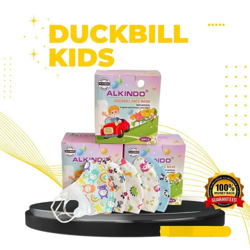 Masker duckbill Alkindo anak 4ply emboss 1 box isi 50 pcs motif karakter disposable tebal 6