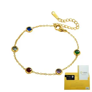 (With Gra Certificate) Gelang Baja Titanium Bulat Berwarna Untuk Wanita Perhiasan Moiss anite Batu Permata Berwarna