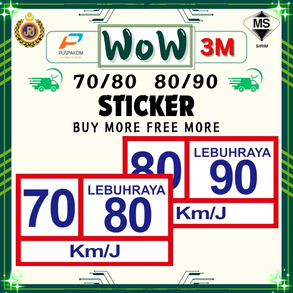 WOW Sticker 50-100 Pcs 7080 8090 Speed Limit Sticker Lebuhraya Aduan JPJ A C T KA SPAD JPJ PASS Sticker Lori