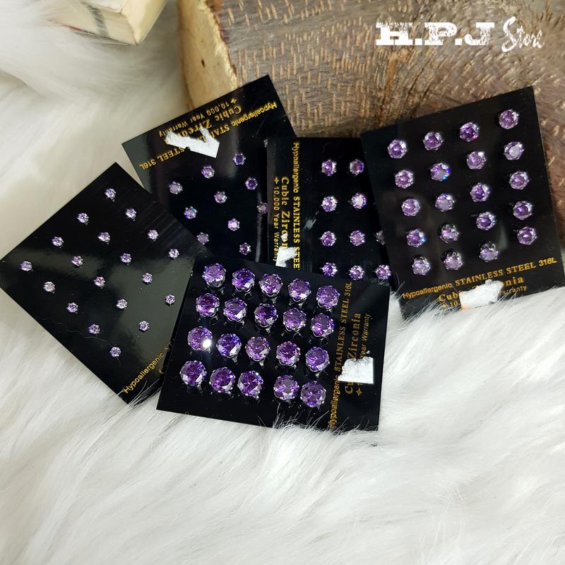  Bông tai nụ đá tròn màu tím  1 chiếc  Titan Nữ Hoa Tai Khuyên Tai 