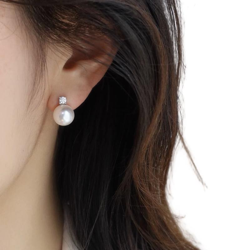 Bông tai ngọc trai nước ngọt cao cấp 9-10-11ly kết hợp cùng Moissanite 4.2ly chế tác bạc 925 xi phủ bạch kim kiểu dáng đơn giản mà sang trọng