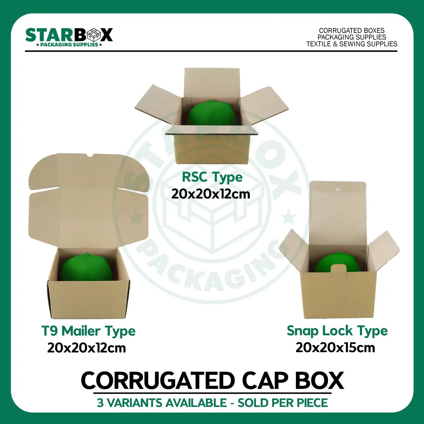 Cap Box Set Corrugated Cap Box (3 Variation) MAILER, SNAP LOCK, RSC Box for Caps ...