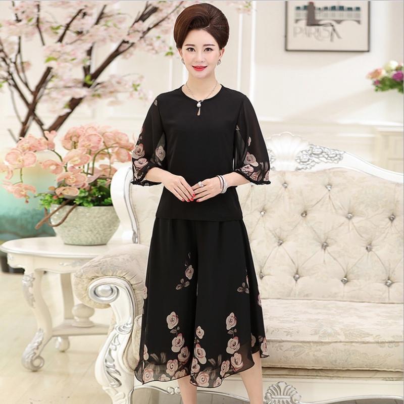 Bộ quần áo trung niên , bộ di chơi- đi tiệc cho mẹ chất voan mềm kiểu quần ống rộng