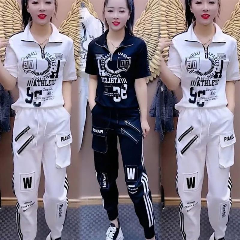 Bộ Đồ Thể Thao Mùa Hè, Thời Trang Cao Cấp Cho Nữ, Áo Phông, ngắn Tay Áo, Nửa Khóa Kéo, Quần Dài, Trang Phục Thường Ngày Và Công Sở, Bộ Hai Mảnh 0