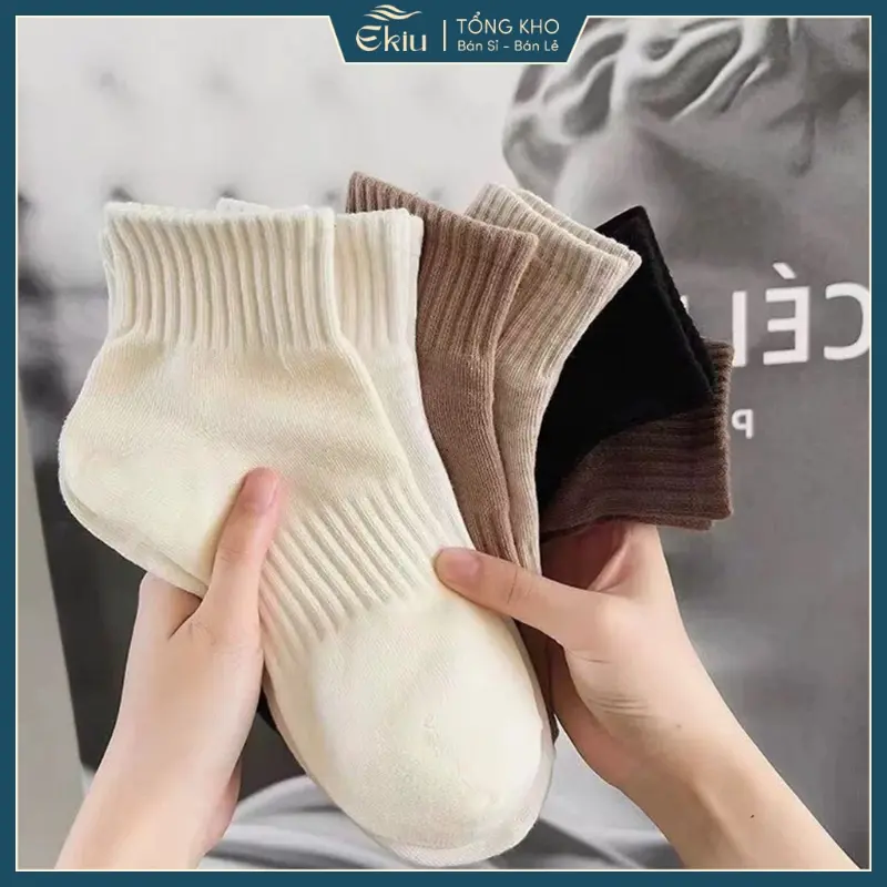 Tất vớ nam nữ cổ vừa tông màu trung tính dễ mix phối đồ, chất liệu cotton co giãn thoáng khí - Ekiu Shop
