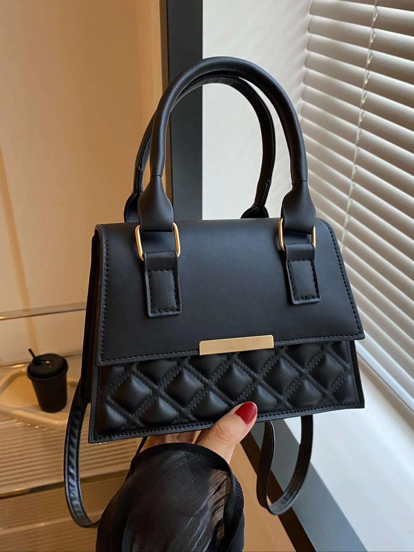 Women's Elegant Style Solid Color Designer Quilted Handbag, Simple Pu Leather Small Square Bag, Buckle Decor Shoulder Bag for Daily Used Designer Handbags Designer Bags