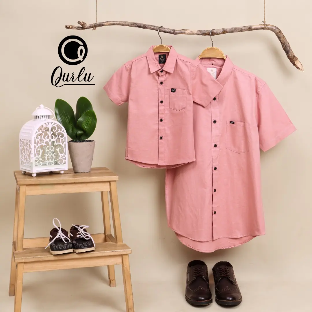 Qurlu - Kemeja KERAH FORMAL dewasa/anak warna BLUSH PINK (bisa couple ayah dan anak)