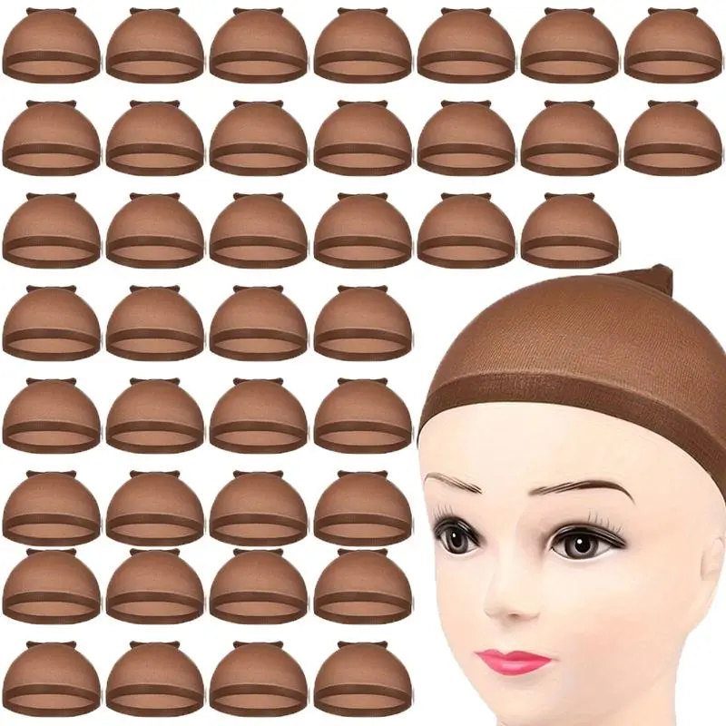 Wig Cap for Women, 40pcs/set Heatless Styling Tool for Hair Styling, Elastic Nylon Wig Cap for Women & Girls, Brown Round Toupee Hair Accessories for Daily Use