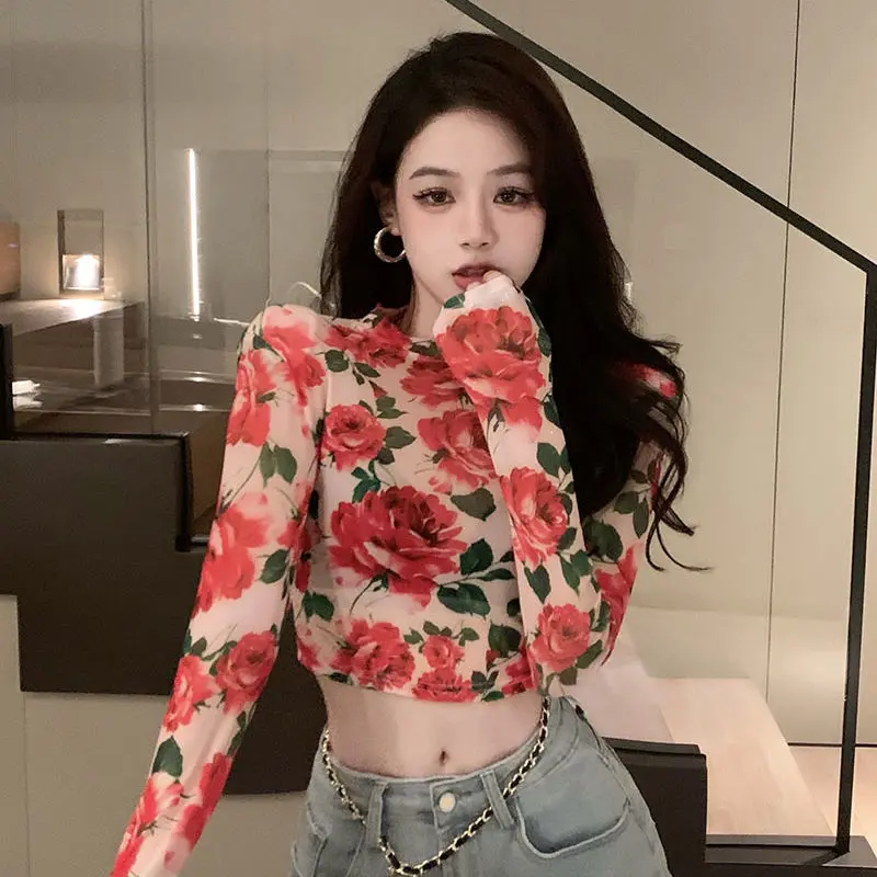 Áo Thun Dài Tay Vải Lưới In Hoa Hồng, Milyfashion, Xuyên thấu, Chất Liệu Xuyên Thấu 1