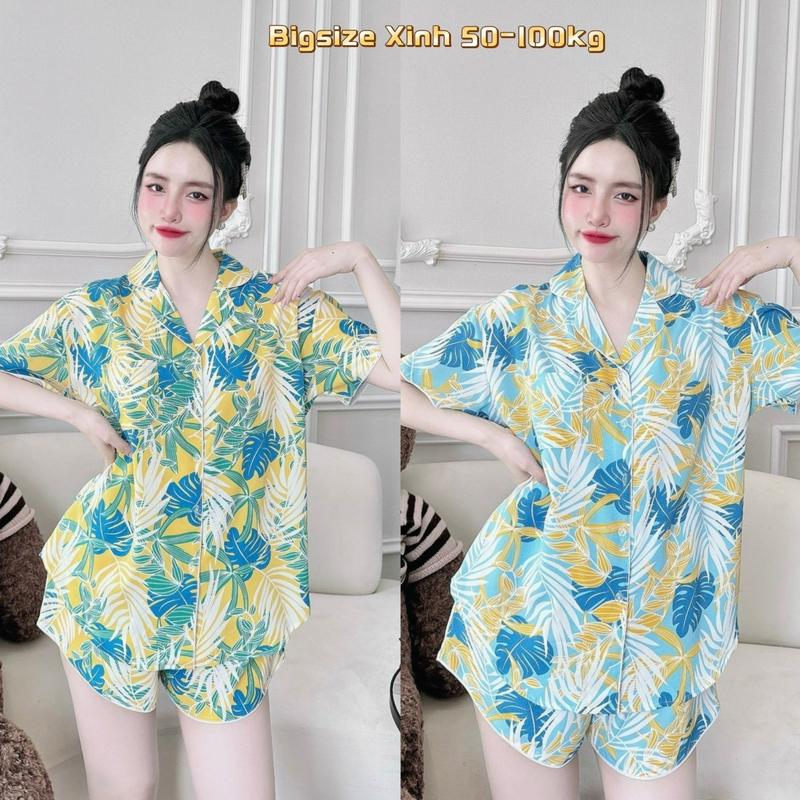 Đồ ngủ bigsize 50-100kg bộ pijama đùi mặc nhà thoải mái Nữ Áo Ngủ đầy màu sắc cỡ lớn cộng đồ ngủ