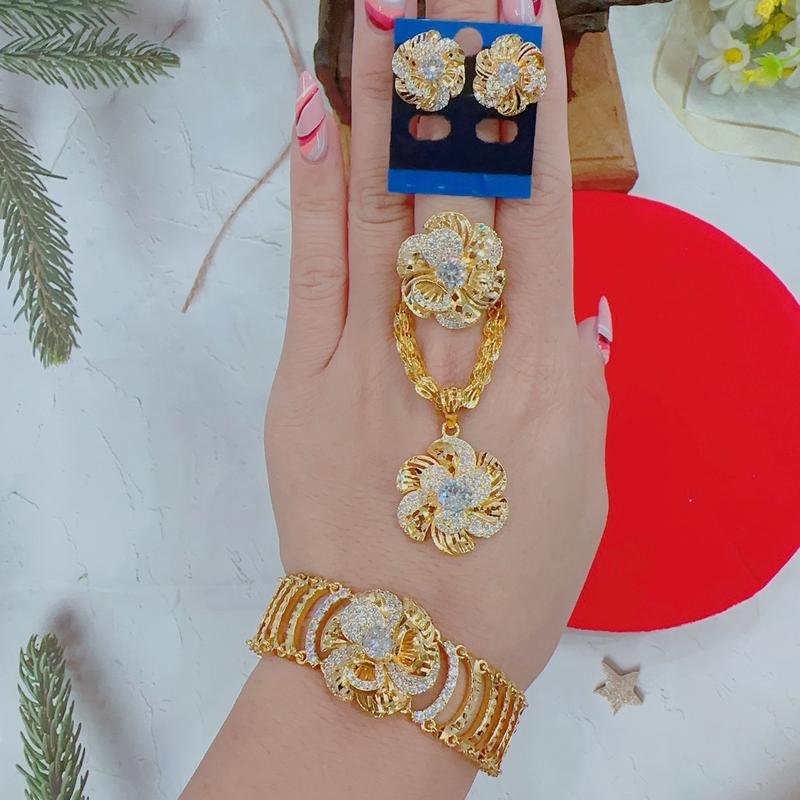 Dây chuyền đuôi phụng hoa mai đa 4 món 2 màu trắng và đỏ( dây chuyền dài 50cm )